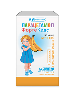 Парацетамол ФортеКидс сусп д/пр внутр банан 50мг/мл 80мл (Фармстандарт)